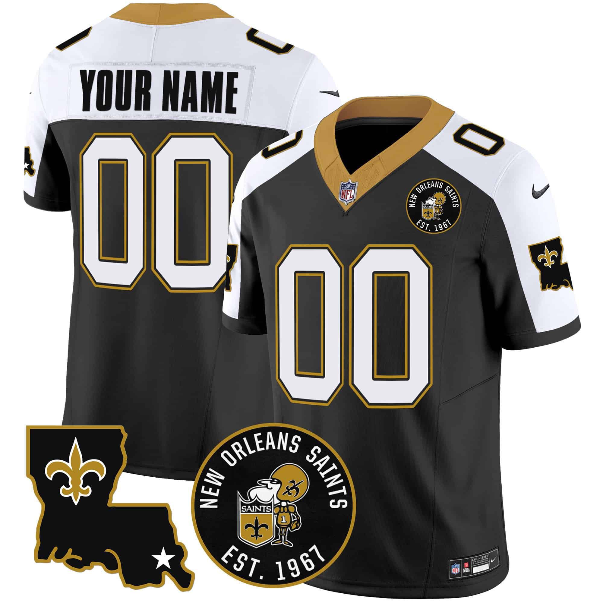 Men New Orleans Saints Black 2024 Nike 1967 Patch Vapor Custom NFL Jersey